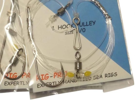 Fishzone RIG PRO SERIES - 1 Hook PULLEY RIG Size 5/0 x 10 Packs of Single Type Commercial Quality - Single Hook - PULLEY Ready Tied Rigs - Ideal for Sea Surf Casting Fishing (80lb Main - 50lb Snood) - Image 2