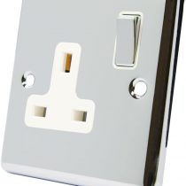 AET CPC1GSOCWC Polished Chrome Classical 1 Gang White Insert Metal Rocker Switch-13 Amp Single Plug Socket, 240 V