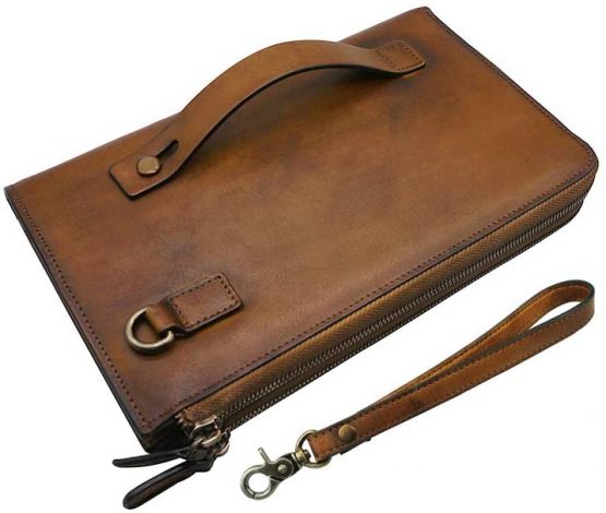 LETEULO Wallets for Women Zipper Around Clutch Wristlet with Transparent Touch Screen for Phone Brown