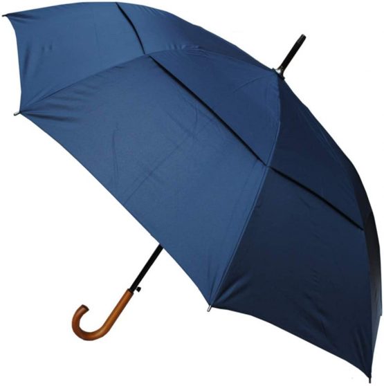 Collar and Cuffs London - Windproof Extra Strong - StormDefender City Umbrella - Vented Double Canopy - Auto Open - Solid Wood Hook Handle - Navy Blue
