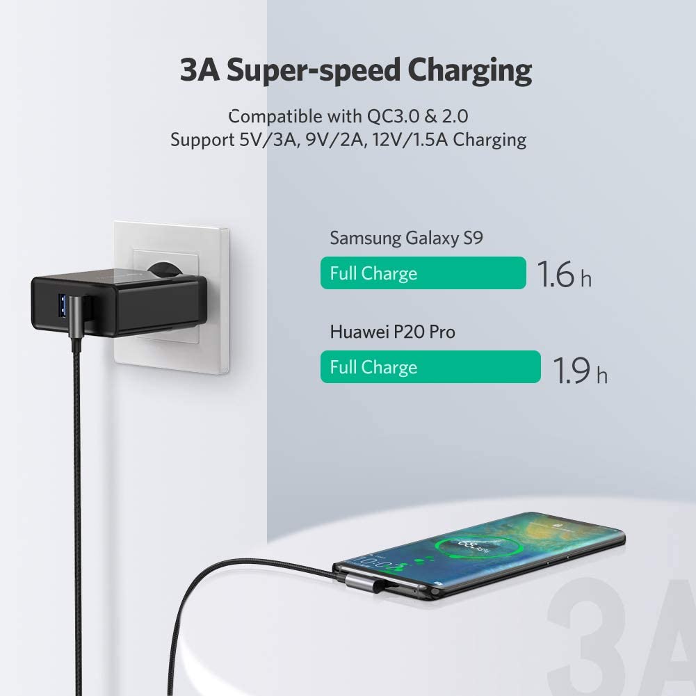 UGREEN USB to USB C Cable Right Angle 3A 90 Degree USB C Charger Cable Fast Charging Compatible with iPhone 17/16/15 Pro Max Galaxy S25 S24 Ultra A53 Pixel 9 8 Redmi Note 11 Huawei P60 P50 Pro (0.5M) - Image 3