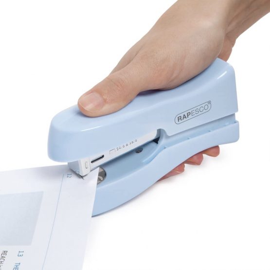 Rapesco 1379 Stand Up/Space-Saving Stapler, 20 Sheet Capacity, Powder Blue - Image 2