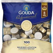 Bolsius 104430519900 Gouda 8 Hour Tea Lights - 100 Pack - 100 Tealights (1 Bag) - White(gold)