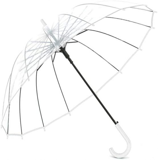 Lancoon Transparent Umbrella,16 Fiberglass Ribs Clear See Through Dome Umbrellas for Women,Windproof Auto Open Umbrella KS10White - Image 2