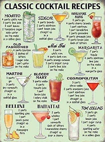 Classic Cocktail Recipes - Kitchen Pub, Retro Vintage Metal Tin Sign - 10647, PVC, 6 x 8, Earth tones - Image 2