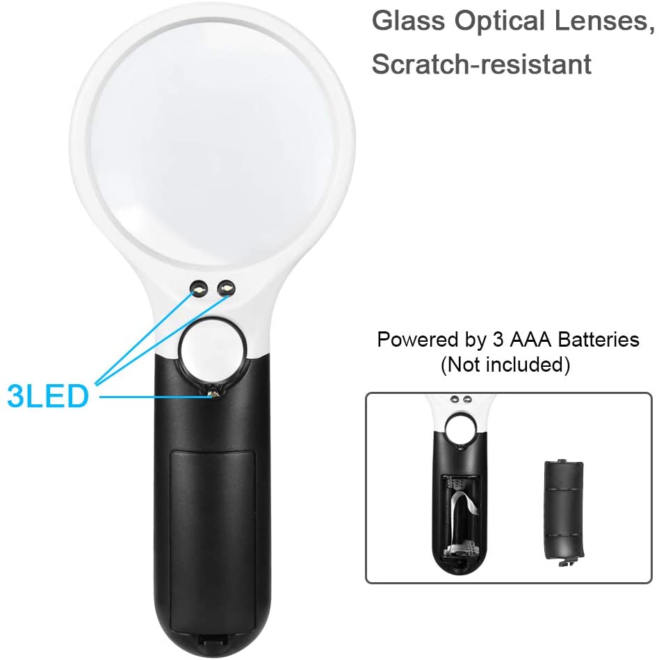 Magnifying Glass with 3 LED Lights, Chefic Handheld Illuminated Magnifier 3X 45X Magnification - Image 4