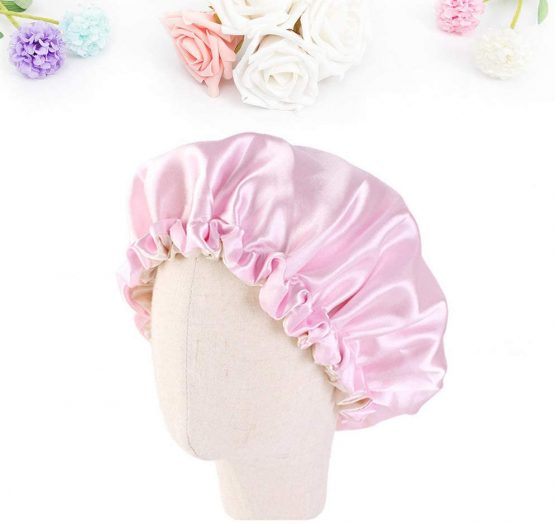 Minkissy Kids Satin Bonnet Double Layered Sleep Cap Adjustable Elastic Sleeping Hatsfor Baby Toddler 1pc Pink - Image 2
