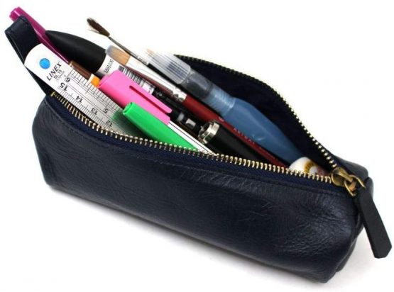 Artway 2302883 Indigo Doodle Soft Leather Pencil Case - Navy Blue Leather Pencil Case - 20cm Long - Image 3