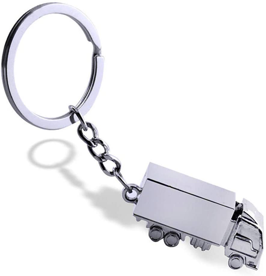 ODETOJOY Cute Truck Keyrings Lorry Key Racks Men Car Metal Key Ring Hoops Keyfob Silver 3D Keychains Creative Lovely Key Holders Finder (Truck) - Image 2