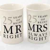 Amore 25th Anniversary Set of 2 China Mugs 'Mr Right & Mrs Always Right' WG67725