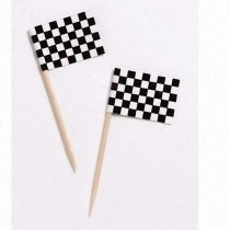 Black and White Chequered Flag Sandwich Flag Picks, Pack of 50