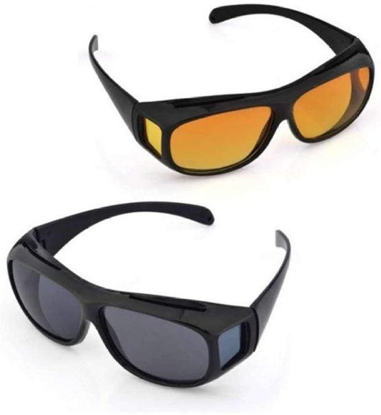 BOOLAVARD 2 PACK HD Night Day Vision Driving Wrap Around Anti Glare Sunglasses with Polarized Lens for Man and Women