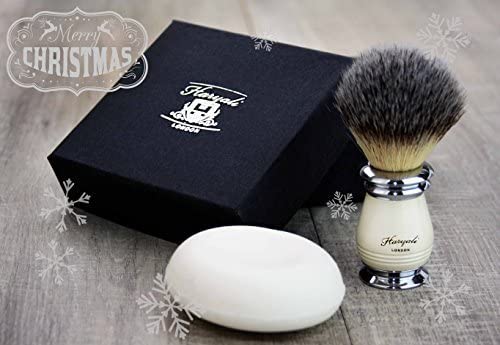 Synthetic Hair Shaving Brush in Ivory & Metal Color Base(Newly Designed) with Shaving Soap by HARYALI LONDON