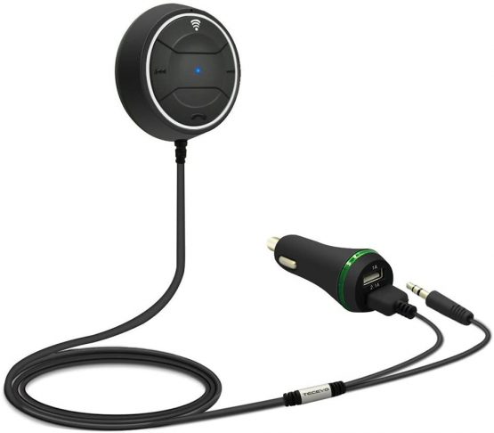 TECEVO Bluetooth 5.0 Handsfree Car Kit - Bluetooth Music Receiver, NFC Quick Pairing, AUX Jack Playing Music And Hands Free Calling Car Adapter …