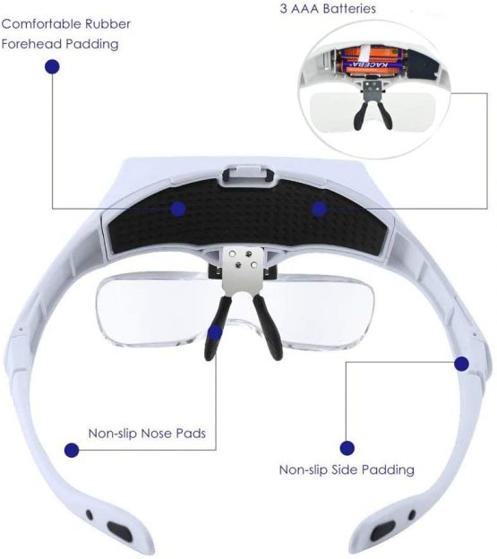 ANDSTON Head Mount Magnifying Glass with 2 Led Professional Jewelers Loupe Light Bracket and Headband are Interchangeable 1.0X,1.5X,2.0X,2.5X,3.5X - Image 4