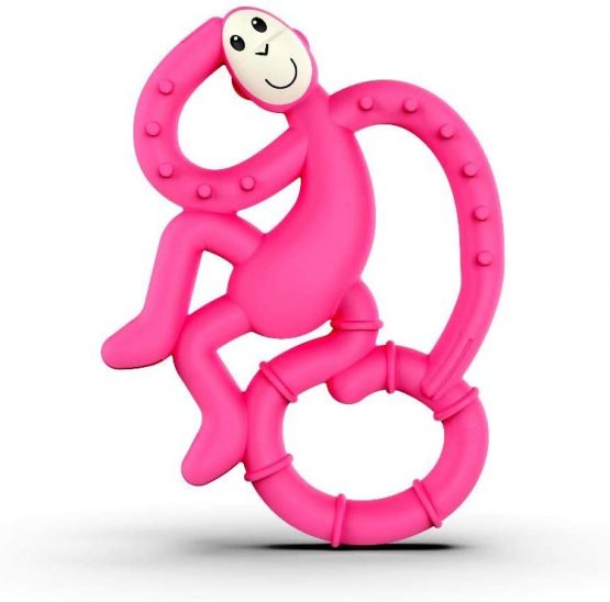 Matchstick Monkey, Mini Teething Toy for Baby, Stimulates and Massages Sore Gums, 3 Months Old+, Pink