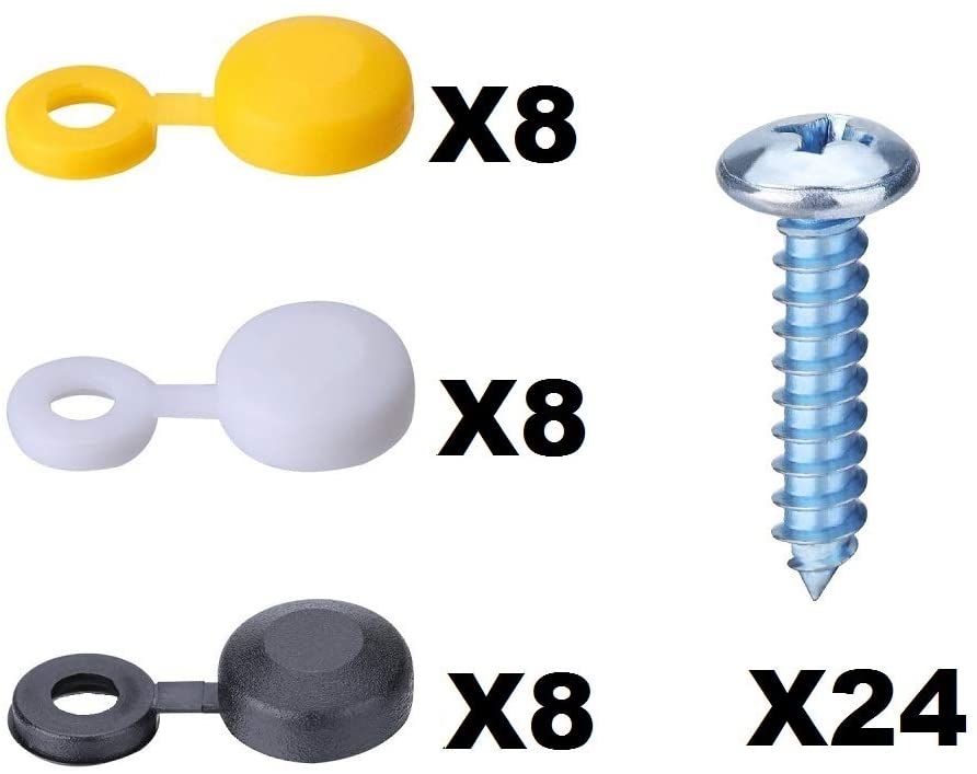 BEK-FIX 48 Piece Screws and Caps Number Plate Fixing Fitting Kit, White Yellow & Black Caps - Image 2
