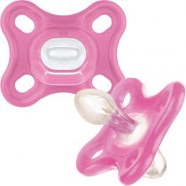 MAM Comfort All-Silicone Soothers 0 Months+ (Pack of 2), Soft and Light soother, Premature and Newborn Essentials, with Self Sterilising Travel Case, Pink
