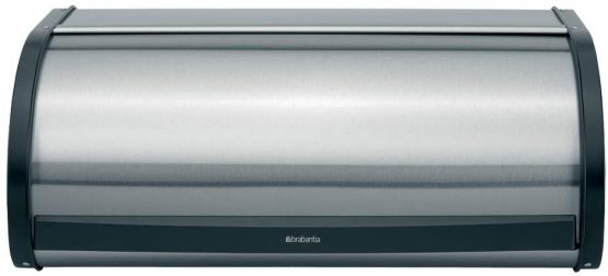 Brabantia Roll Top Bread Bin (Matt Steel Fingerprint Proof) Large Front Opening Flat Top Bread Box, Fits 2 Loaves