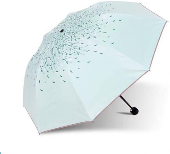 Green Tree Leaf Folding Travel Sun Umbrella Sunblock UV Protection UPF 50+ Rain Resistant Compact Size Parasol Fold into Purse (Green) - Image 2