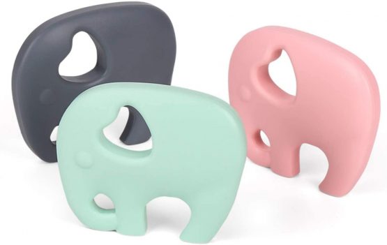 PREMYO Teething Toy for Baby Teether Silicone - Soothes Sore Gum Pain - Easy to Grab BPA Free Elephant Grey - Image 3