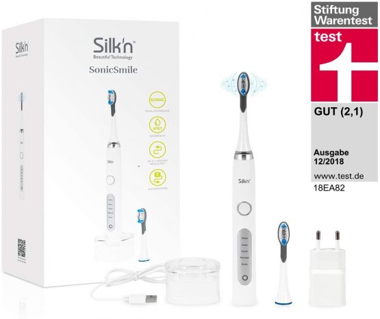Silk'n SonicSmile - Sonic Electric Toothbrush for Cleaner, Whiter Teeth - 5 Settings - Interval Timer - Waterproof (IPX7) - White - 1 Piece