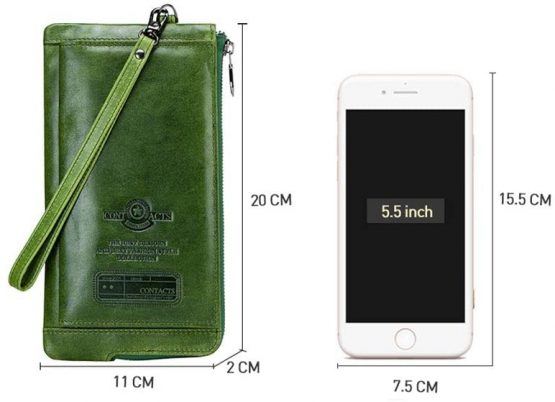 Contacts Mens Genuine Leather Bifold Card Holder Zipper Coin Purse Wallet (Green) - Image 3