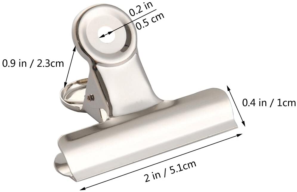Coideal Metal Bulldog Clips Silver 2 Inch, 20 Pcs 50mm Large Bull Hinge Clip Binder Paper Office Clips for Hanging Picture Photo - Image 2