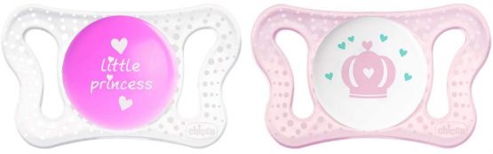 Chicco Physio Micrò – Pack of 2 Silicone Dummies Newborn 0 – 2 Months Random Models, Pink
