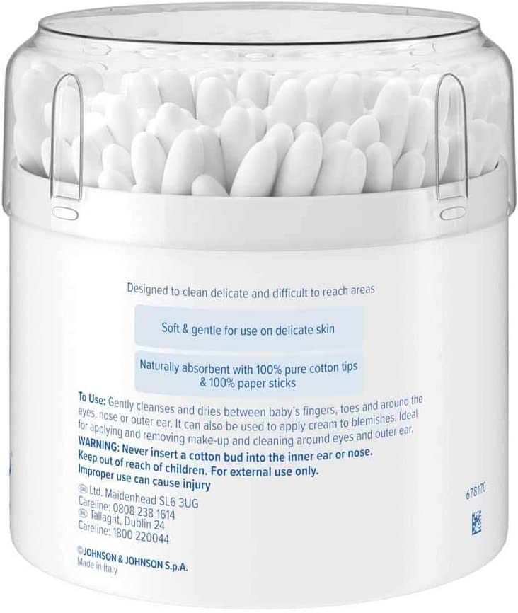 Johnson's Baby Pure Cotton Buds 200 - Pack of 6, White, 200 Count (Pack of 6) - Image 2