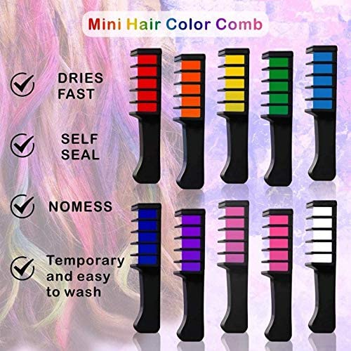 10 Color Temporary Bright Hair Chalk Set, Kalolary Metallic Glitter Hair Chalks Birthday Girls Gift - Image 4