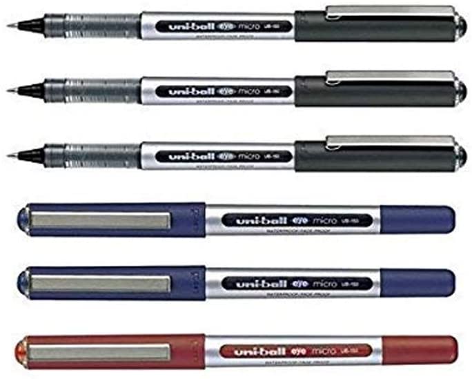 uni-ball UB-150E Eye Micro Liquid Ink Rollerball Pens MIXED Pack of 6, Multicolor, 6 Count (Pack of 1)