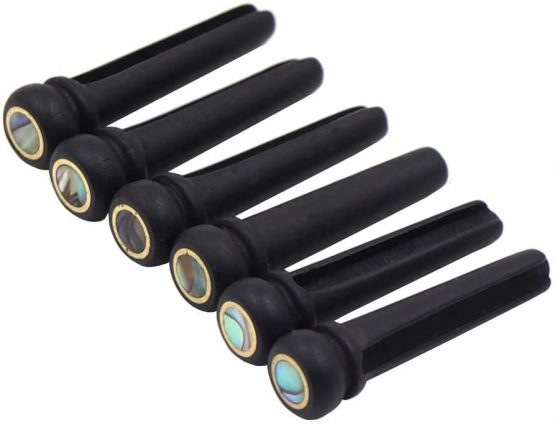 6x Acoustic Guitar String End Ebony Bridge Pins Replacement Set Black Ebony Wood Shell - Image 2