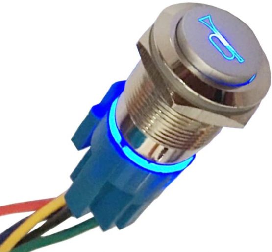 Mintice 12V Car Vehicle Blue LED Momentary Speaker Push Button Metal Switch 19mm Socket Plug Wire