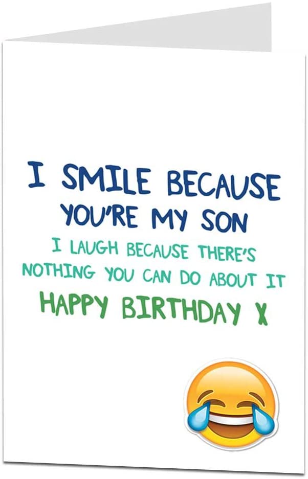 Funny Happy Birthday Card Son Perfect For 30th 40th 50th 60th, white|grey|blue|yellow|green, 15 cm x 21 cm