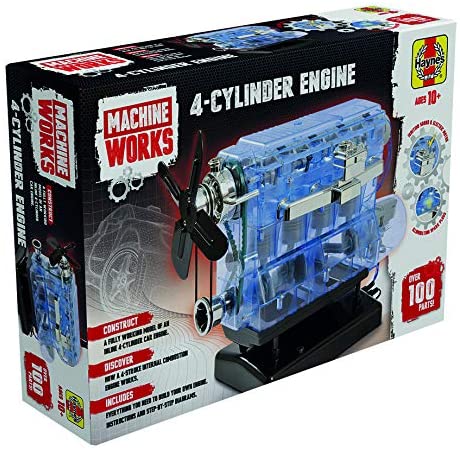 Machine Works Build Your Own 4-Cylinder Engine Toy, Replica Model Building Kit, Features Augmented Reality