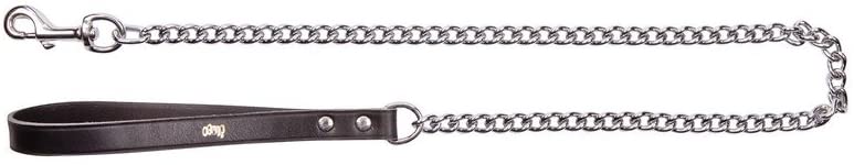 Dingo Chain Leash for Dog with Black Leather Handle Hanmade Lead with Strong Chains Links 10810, 0.16 x 115 cm
