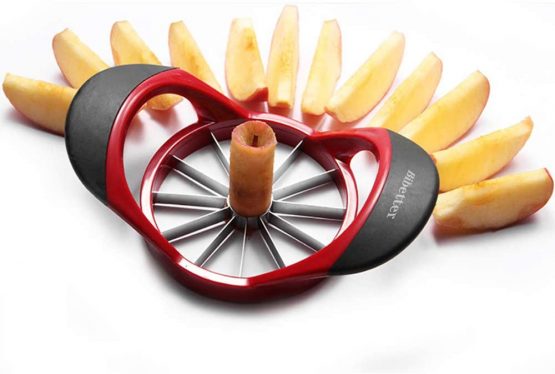Beylos Easy Grip Apple Corer Slicer-Divider-Cutter-Wedger, Ergonomic Rubber Grip Handle, 12-Blades(Red Black) - Image 4