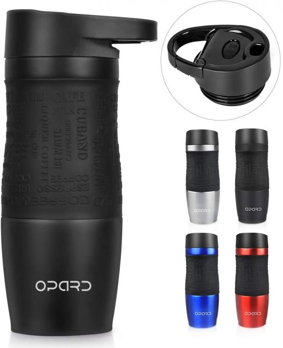 Opard Travel Mug Leakproof 350ml(12oz) Double-Walled Vacuum Insulated Stainless Steel Coffee Mug BPA Free for Men and Women (Black)