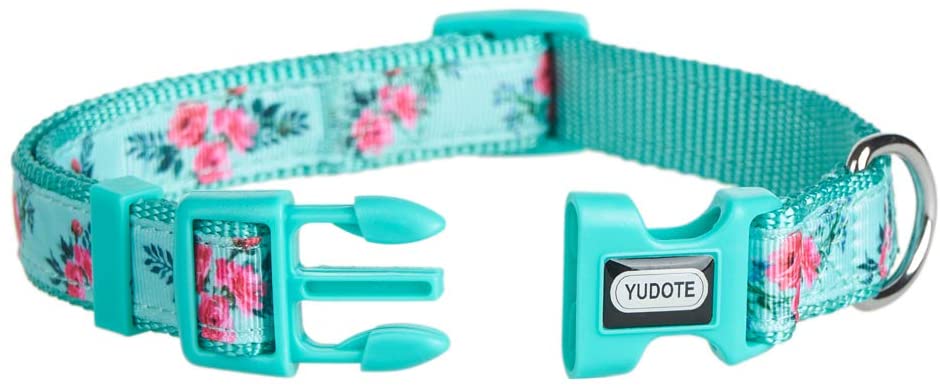 YUDOTE Adjustable Mint Green Nylon Dog Collar Small with Floral Patterned Ribbon for Puppies Active Female Dogs Neck 25-38cm - Image 3