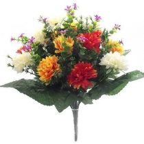 41cm Large Artificial Spikey Mum Orange Red & Cream flower bush Home Grave Wedding