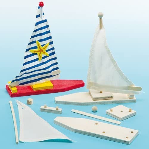 Baker Ross EF666 Wooden Sailboat Kits (Pack of 2) for Kids To Decorate Arts and Crafts, 19cm