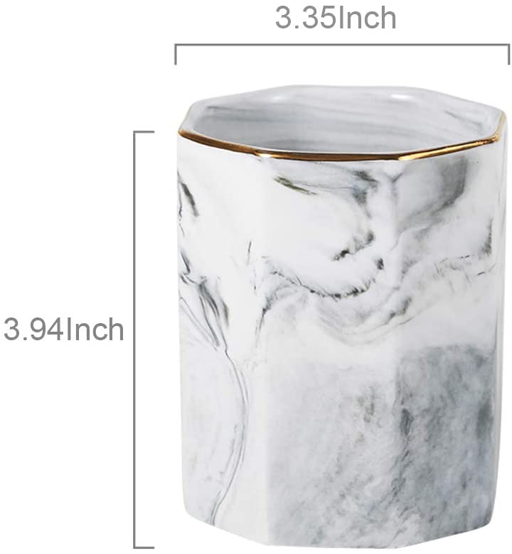 YOSCO Ceramic Desk Pen Holder Stand Marble Pattern Pencil Cup Pot for ...