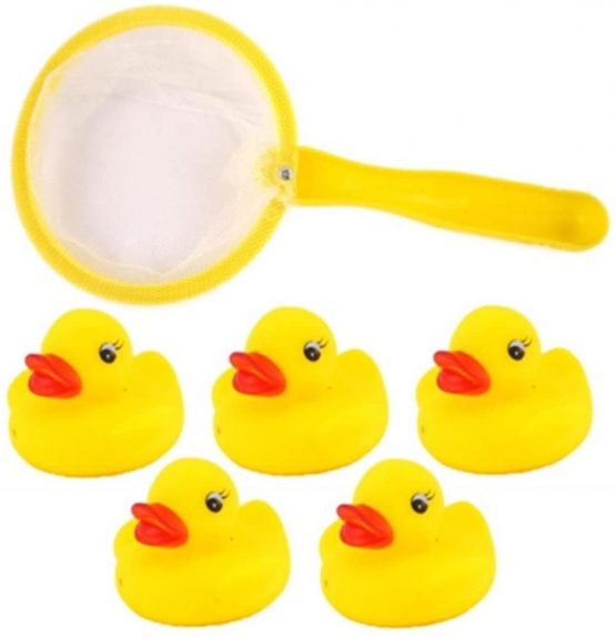 Henbrandt 5 Mini Rubber Ducks with Fishing Net Bath Toy Paddling Pool Game Summer Water Fun Toys for Kids - Image 2