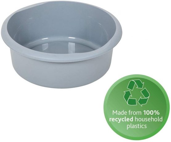 Addis Eco Made from 100% Plastic Round Washing Up Bowl, 7.7 Litre, Recycled Light Grey, 34 x 34 x 13cm
