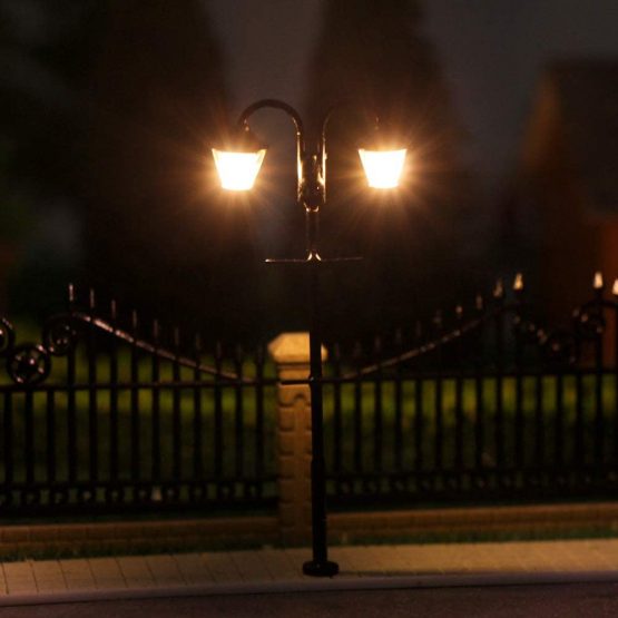 LYM59 5pcs Warm White Model Train 1:87 Street Lights HO Scale Lamp Post LEDs 65mm Miniature Double Heads - Image 3