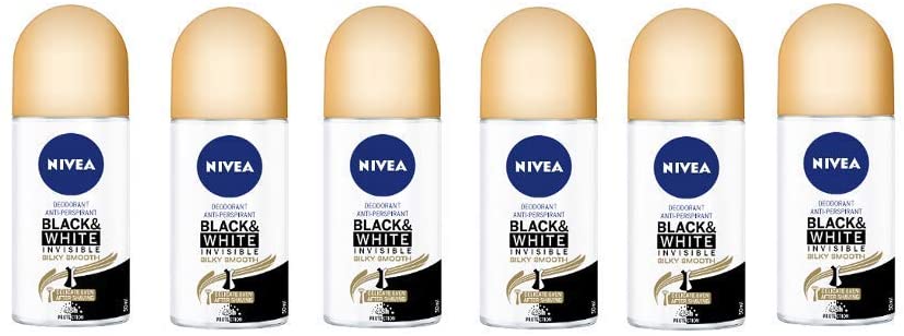 Nivea (Black & White Invisible Silky Smooth) Deodorant - 6 x 50ml (Total 300 ml.), 50 ml (Pack of 6)