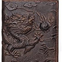 Mens Brown Wallet with Credit Card Holder Dragon Pattern Vertical