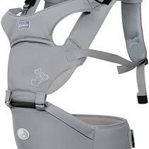 SONARIN Front Premium Hipseat Baby Carrier, Multifunctional, Ergonomic, 100% Cotton, Butterfly Rotary Buckle, 6 Carrying Positions,Adapted to Your Child's Growing,Easy to Carry and Easy Mom(Gray)