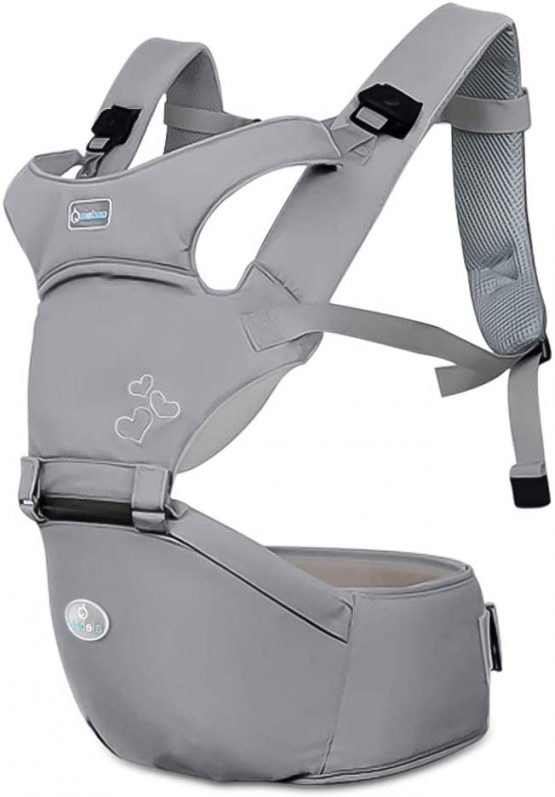SONARIN Front Premium Hipseat Baby Carrier, Multifunctional, Ergonomic, 100% Cotton, Butterfly Rotary Buckle, 6 Carrying Positions,Adapted to Your Child's Growing,Easy to Carry and Easy Mom(Gray)